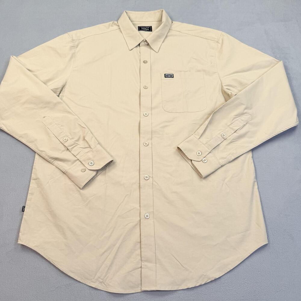 Kimes Ranch Shirt Mens XL Beige Solid Long Sleeve Western Button Up Stretch